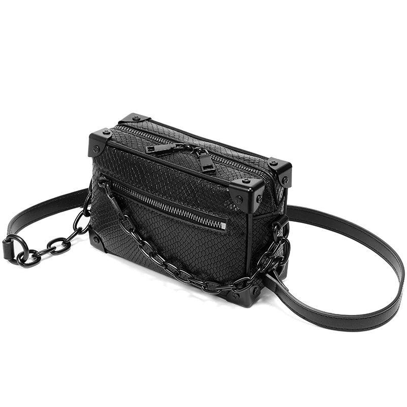 蛇纹个性小挎包横款小众设计感手机包百搭潮牌小方包潮流休闲包包