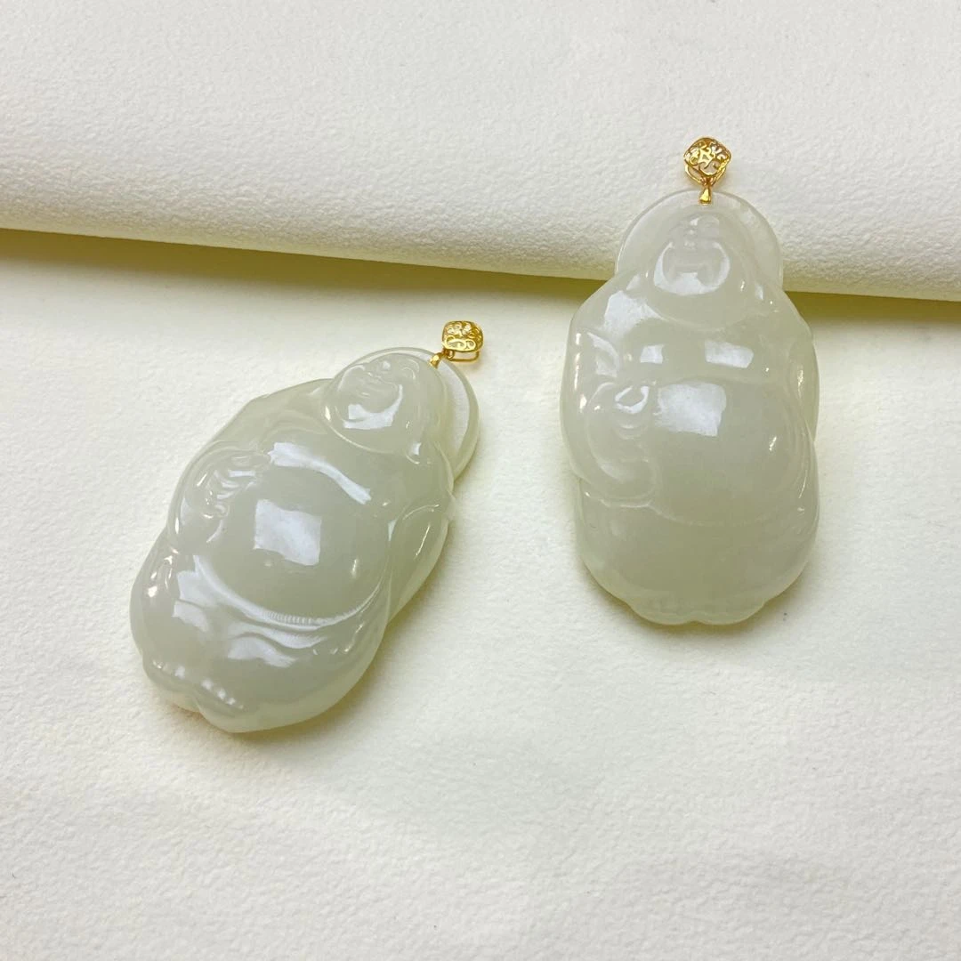 【星浩好物】18k金镶和田玉吊坠-QT05H363【多样性发一件】21*39