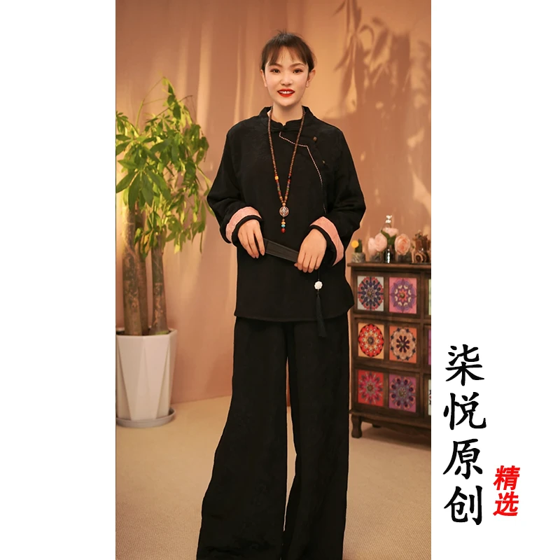 【柒悦】复古做旧立领斜襟扣提花工艺小衫（衣长63-67胸围120）