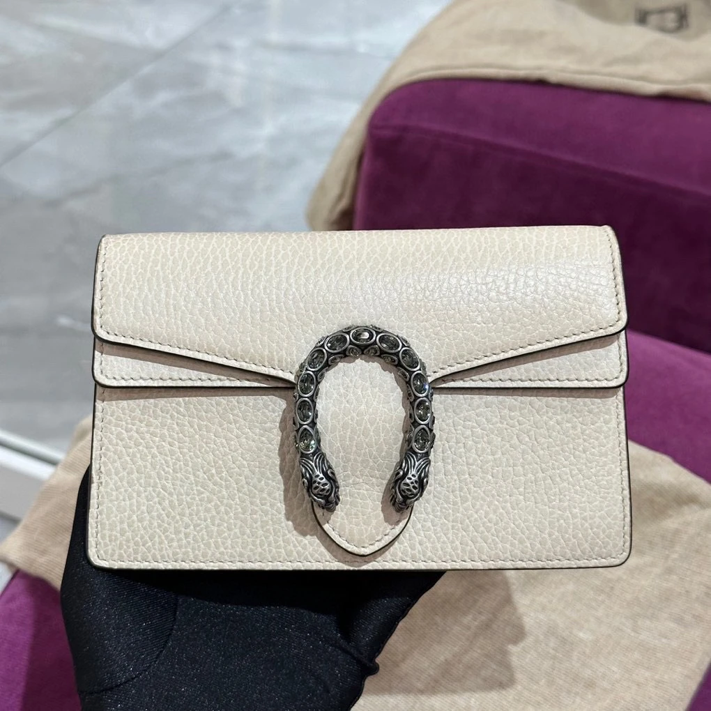 95新 GUCCI/古驰 239486 supermini白色钻扣酒神斜挎包 缺龙虾扣