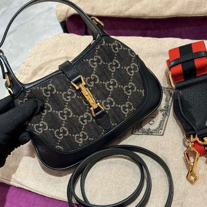 99新 GUCCI/古驰  黑老花丹宁Jackie 1961斜挎包