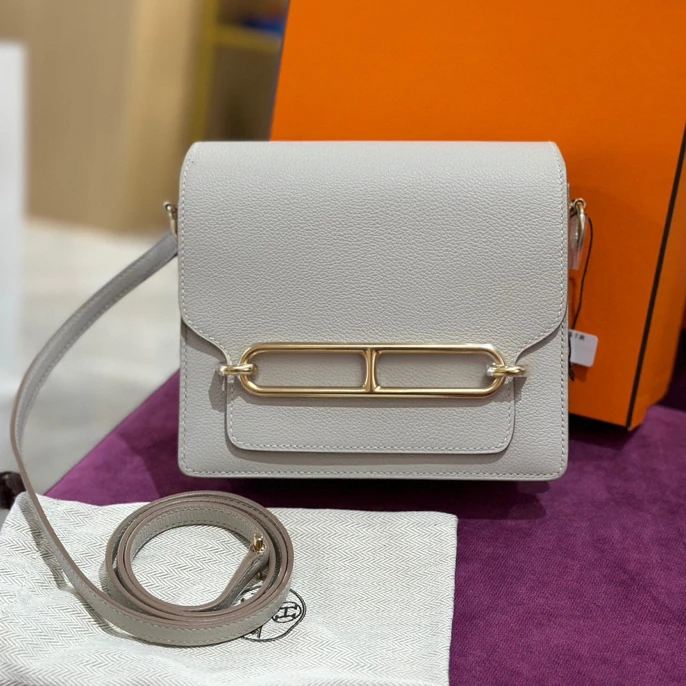 99新 Hermes/爱马仕 货号232464 /roulis19珍珠灰金扣斜挎包