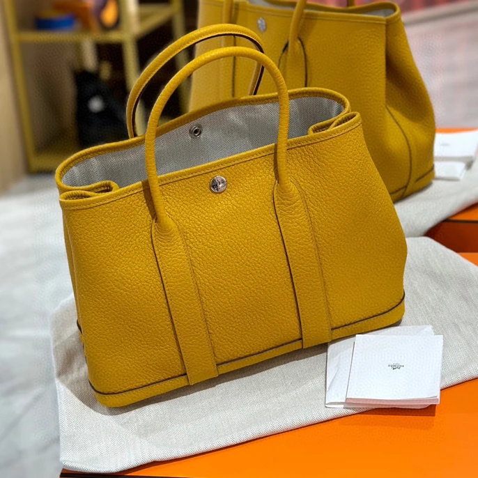 99新 Hermes/爱马仕 货号232525/gardenparty30 琥珀黄手提包C刻
