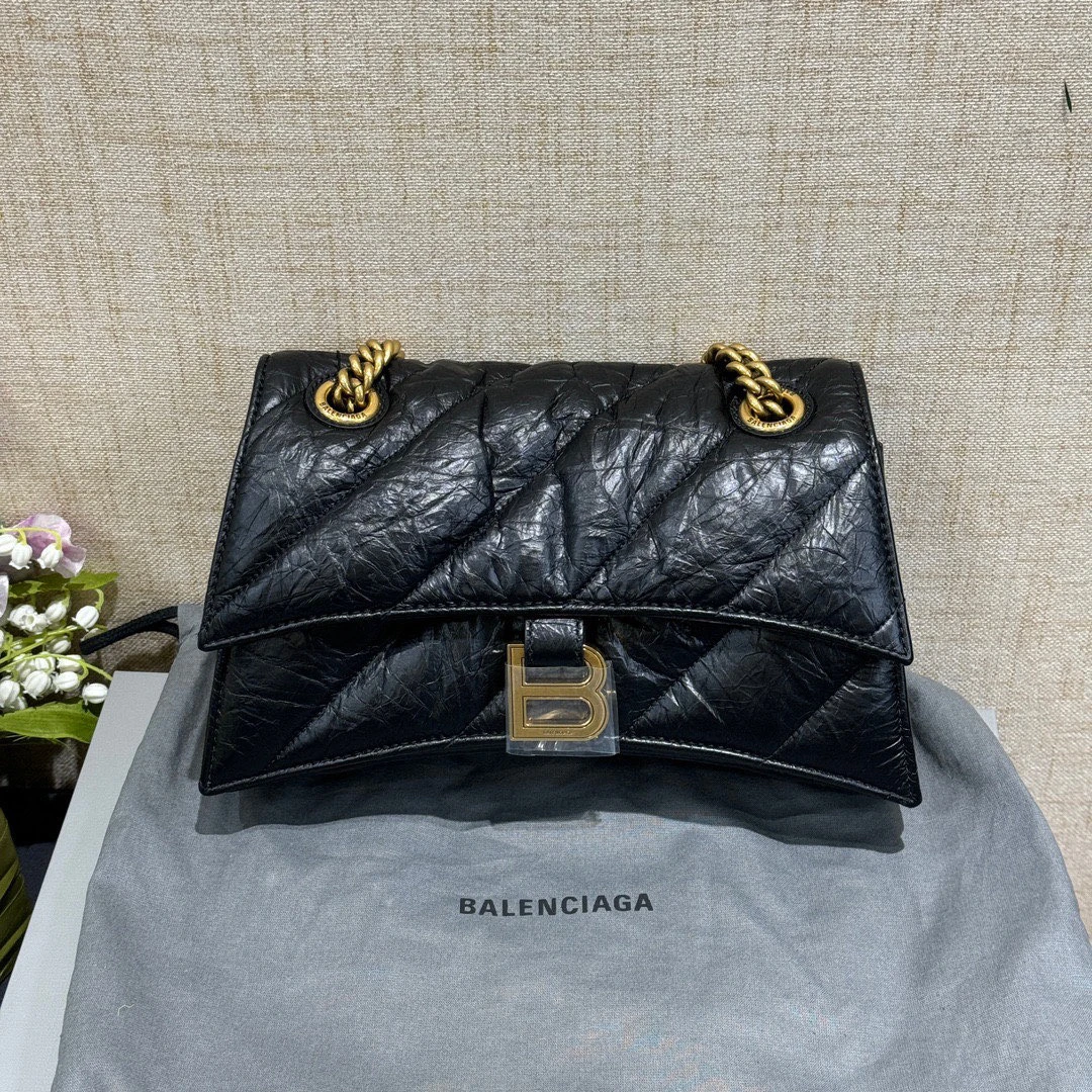 99新 Balenciaga/巴黎世家 黑金油蜡皮沙漏包小号