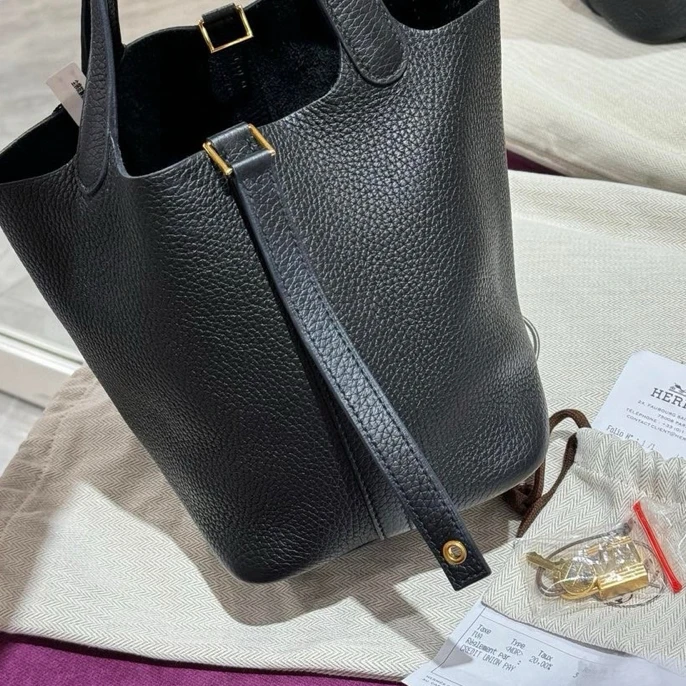 99新 Hermes/爱马仕 菜篮子18 黑金手提包