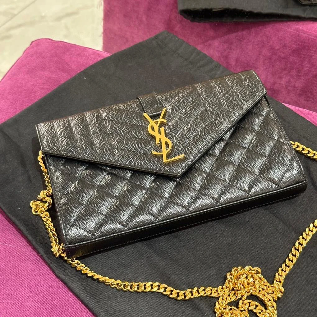 99新 YSL/圣罗兰 2310791 envelope菱格纹信封链条包小号 22