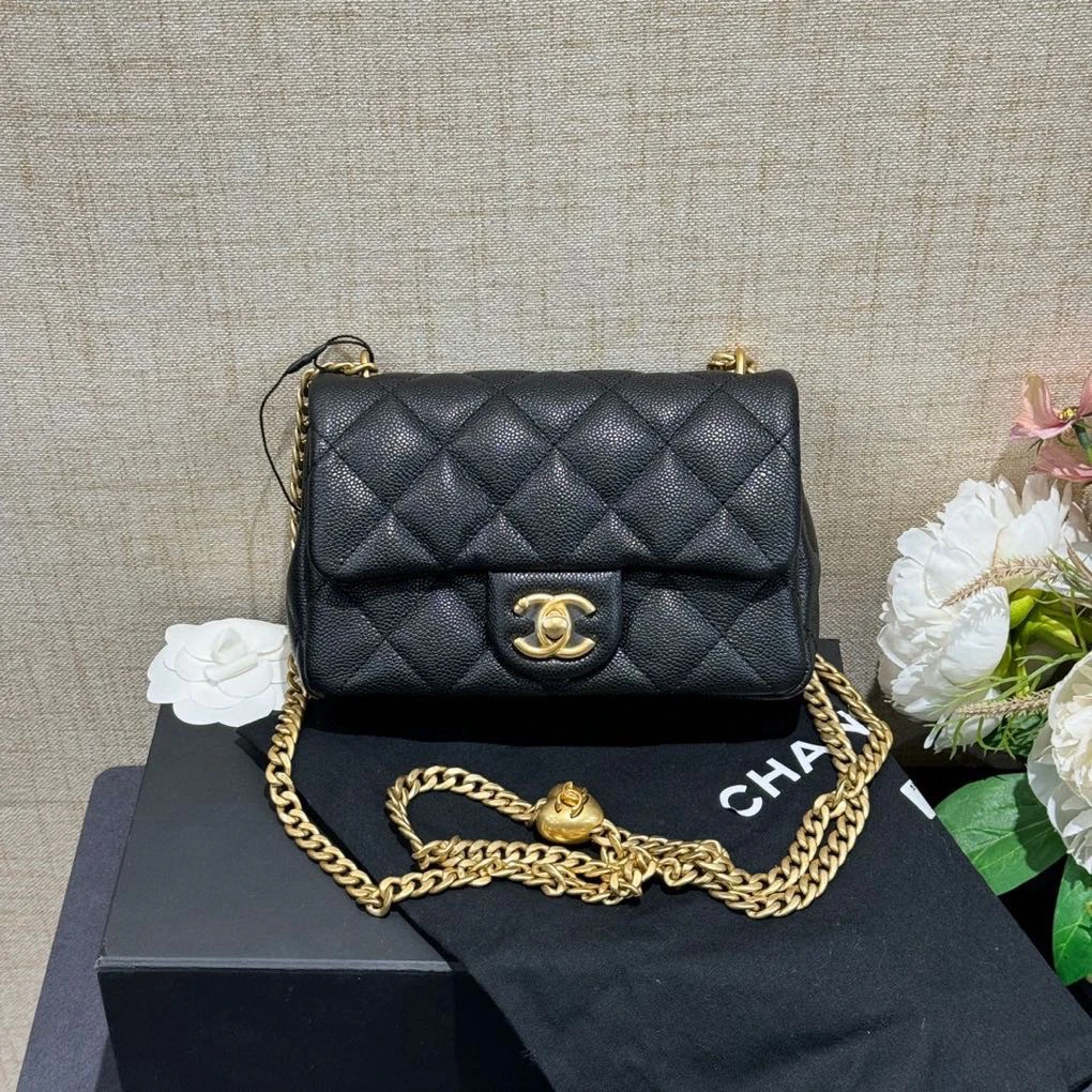 99新 Chanel/香奈儿 黑金爱心金球大mini包小号 芯