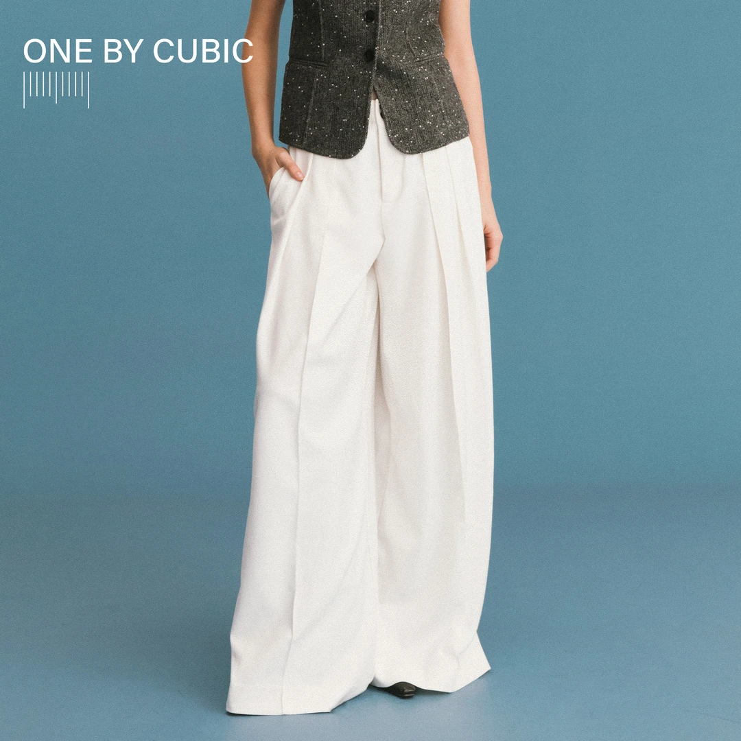 CUBIC【ONE系列】天丝羊毛混纺双压褶宽松阔腿及地西装裤