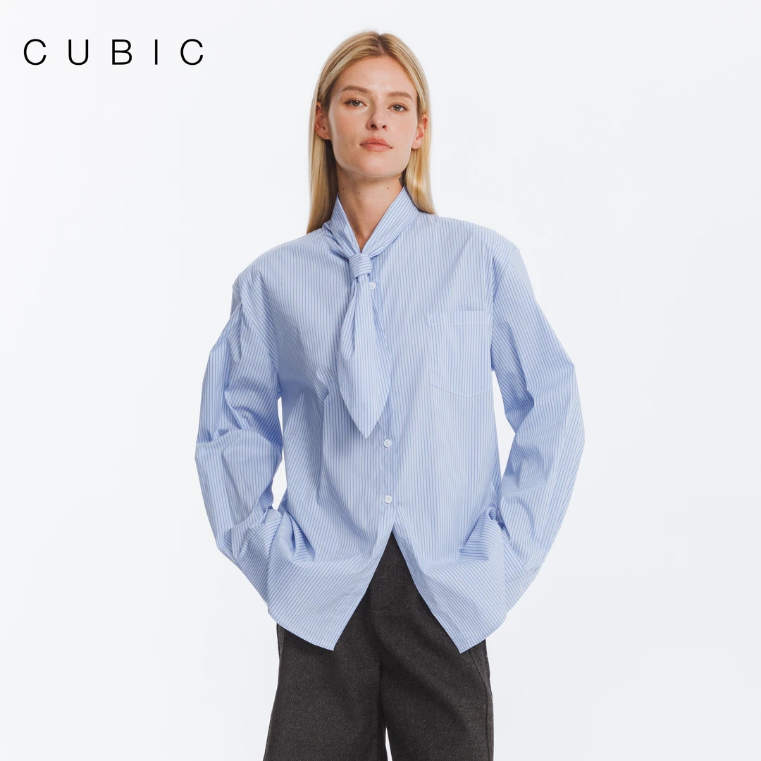 CUBIC 贝克街书店 简约领口系带设计宽松休闲衬衫