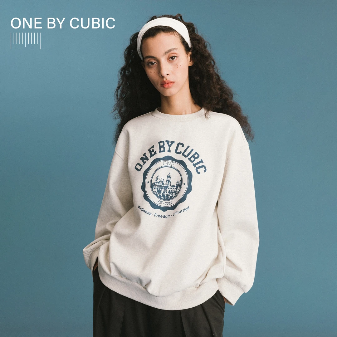 CUBIC【ONE系列】高密功能性经典徽章logo印花百搭宽松休闲卫衣