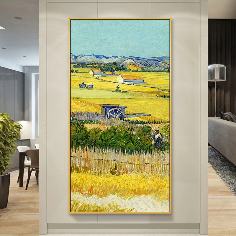 手绘油画《丰收》梵高麦田名画风景客厅背景装饰画玄关走廊过道挂画