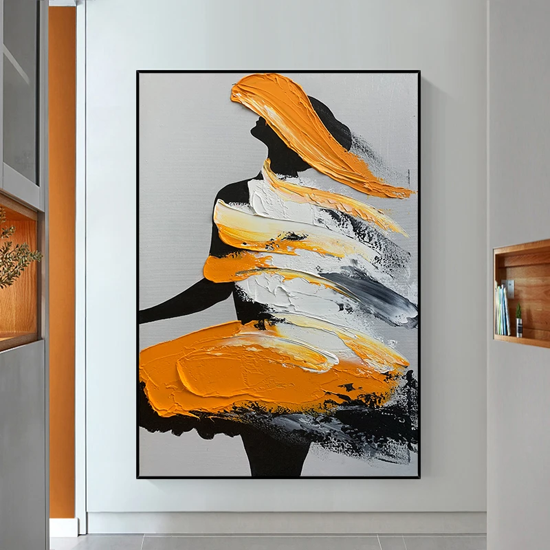 手绘油画《芭蕾少女》玄关装饰画客厅挂画沙发背景墙肌理抽象画
