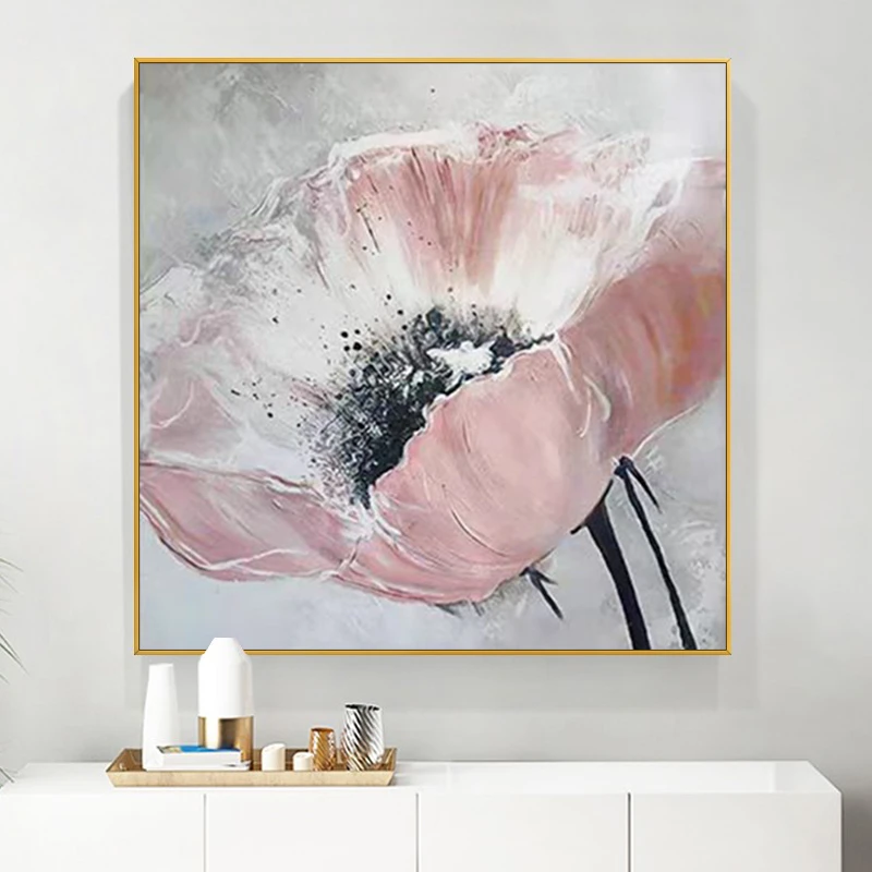 手绘油画《玲珑》牡丹花卉轻奢客厅沙发背景装饰画北欧金箔餐厅挂画