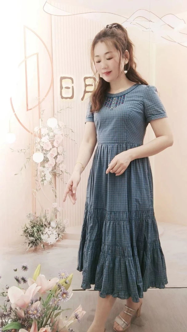 国风复古格子连衣裙