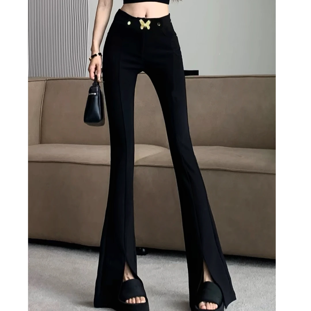 2024秋季新款蝴蝶高腰微喇小黑裤