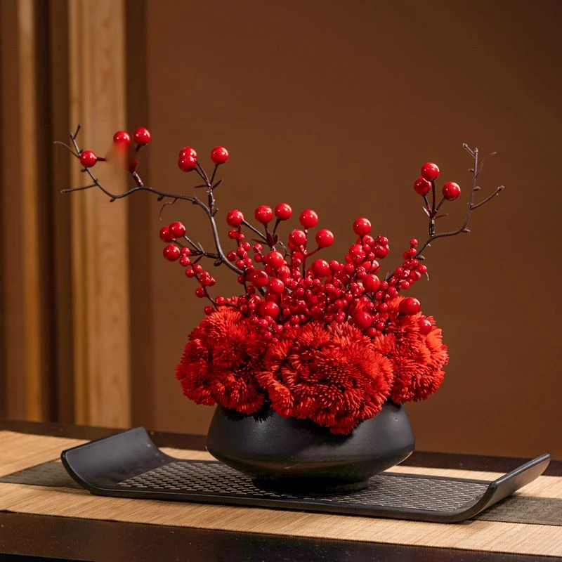 高档轻奢简约时尚仿真花酒店饭店圆桌餐桌转盘中间手工摆件花