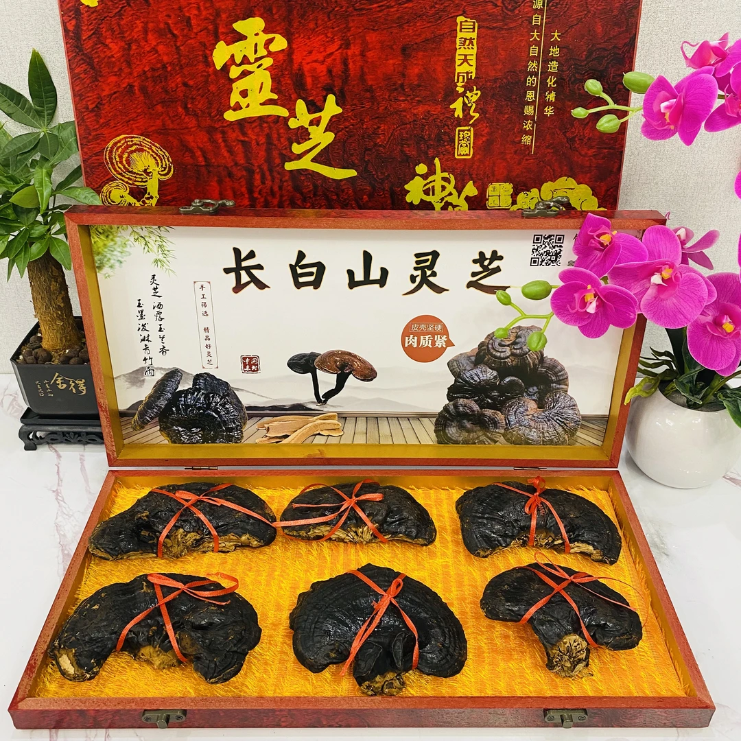 【礼盒装】正宗长白山黑灵芝  干货灵芝 煲汤泡酒煮茶灵芝木盒送礼