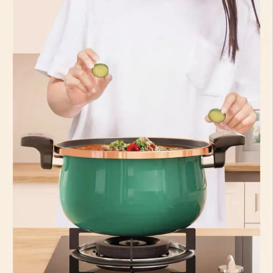 新疆包邮--家用大容量珐琅玲珑胖墩墩微压汤锅炖肉煲汤