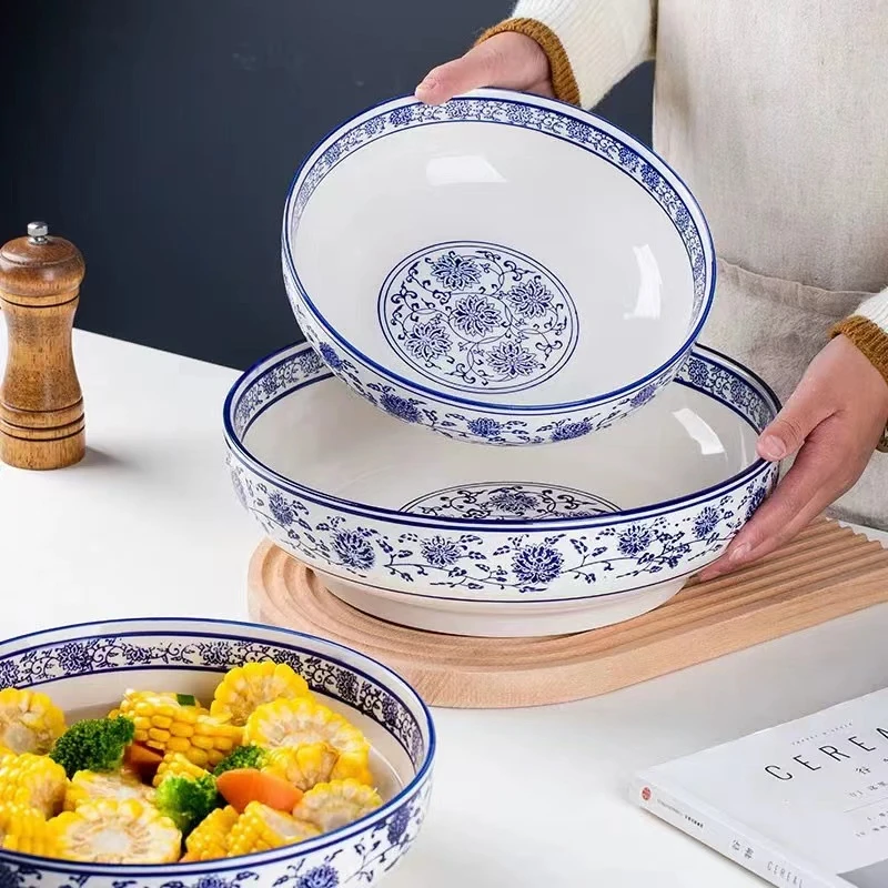 【新疆包邮】家用大号酸菜鱼大盆陶瓷家用鱼汤盆餐具青花瓷大汤碗