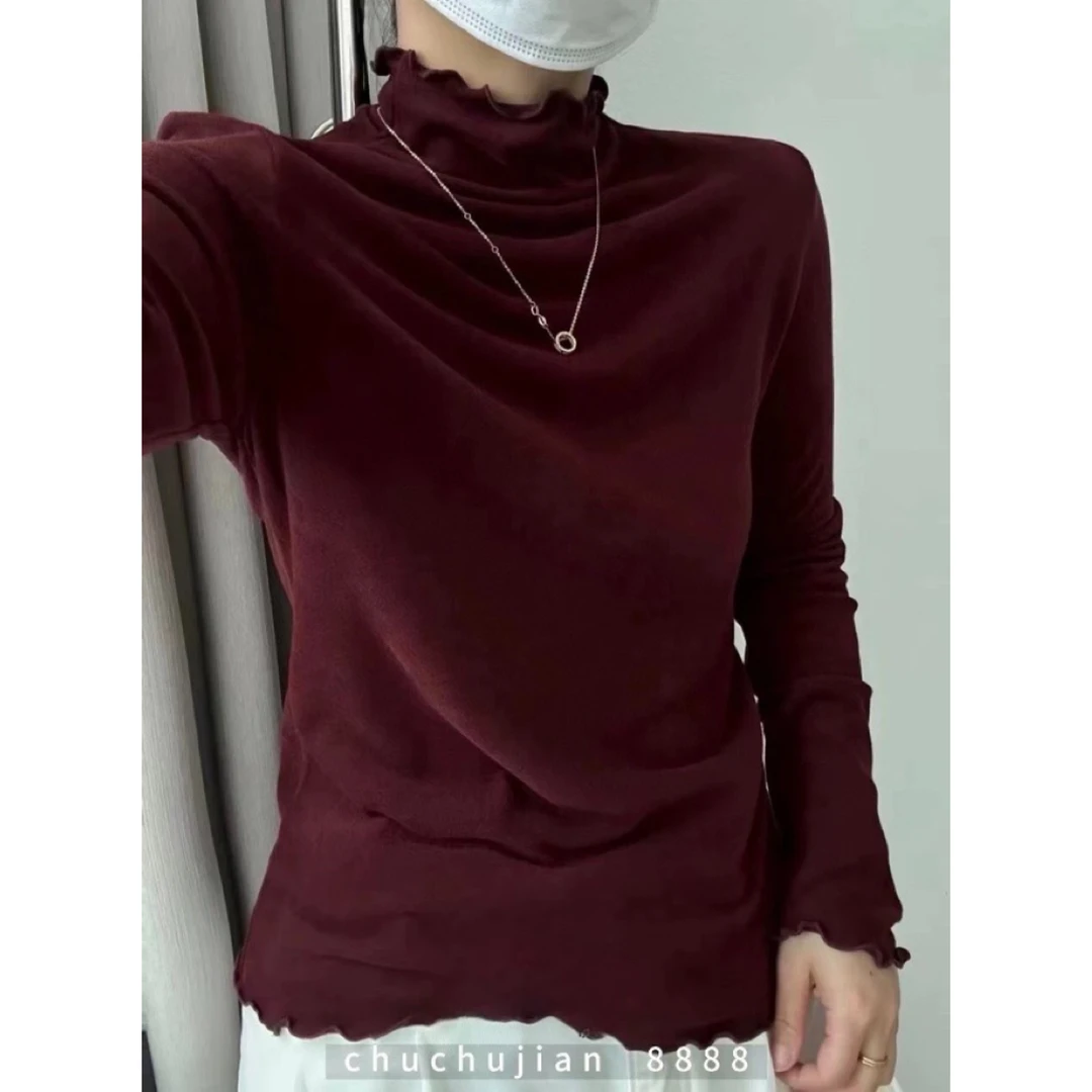 【岳姐姐专属】秋冬纯色木耳边半高领羊毛卷保暖打底衫女8888