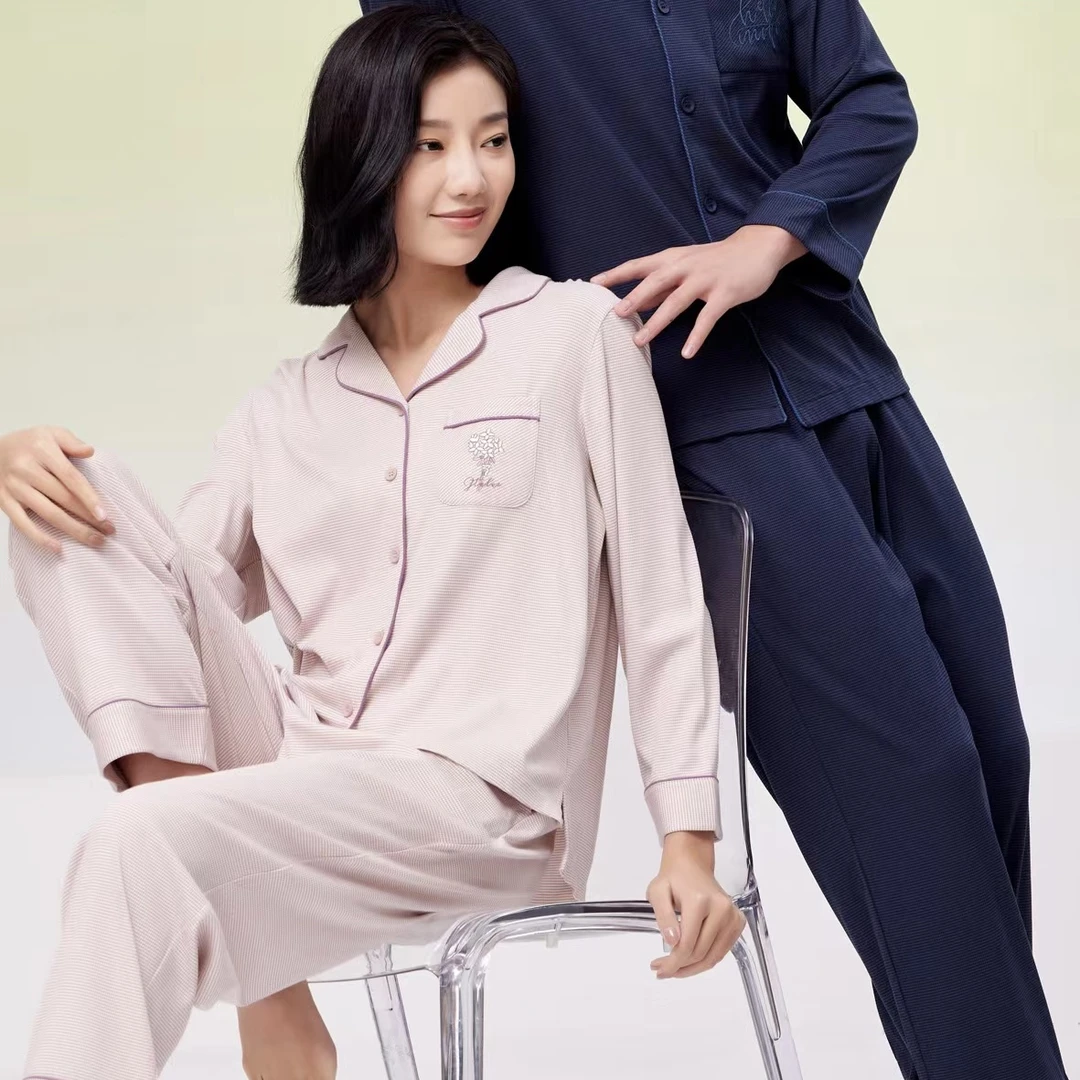 【岳姐姐专属】春夏情侣女士国民领睡衣家居安睡服3312