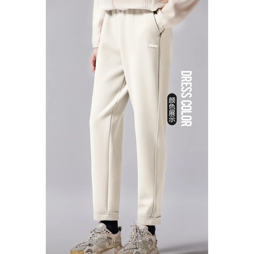 【岳姐姐专属】密暖绒女士纯色休闲防风卫裤系绳直筒运动长裤23W978