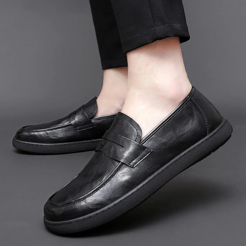 意尔康康乐福鞋男士新款英伦黑色高端豆豆鞋春秋季一脚蹬休闲皮A