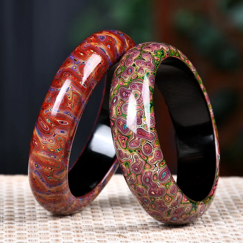 非金属木质手镯 神匠手大漆非遗国风文玩女士宽版犀皮大漆手镯