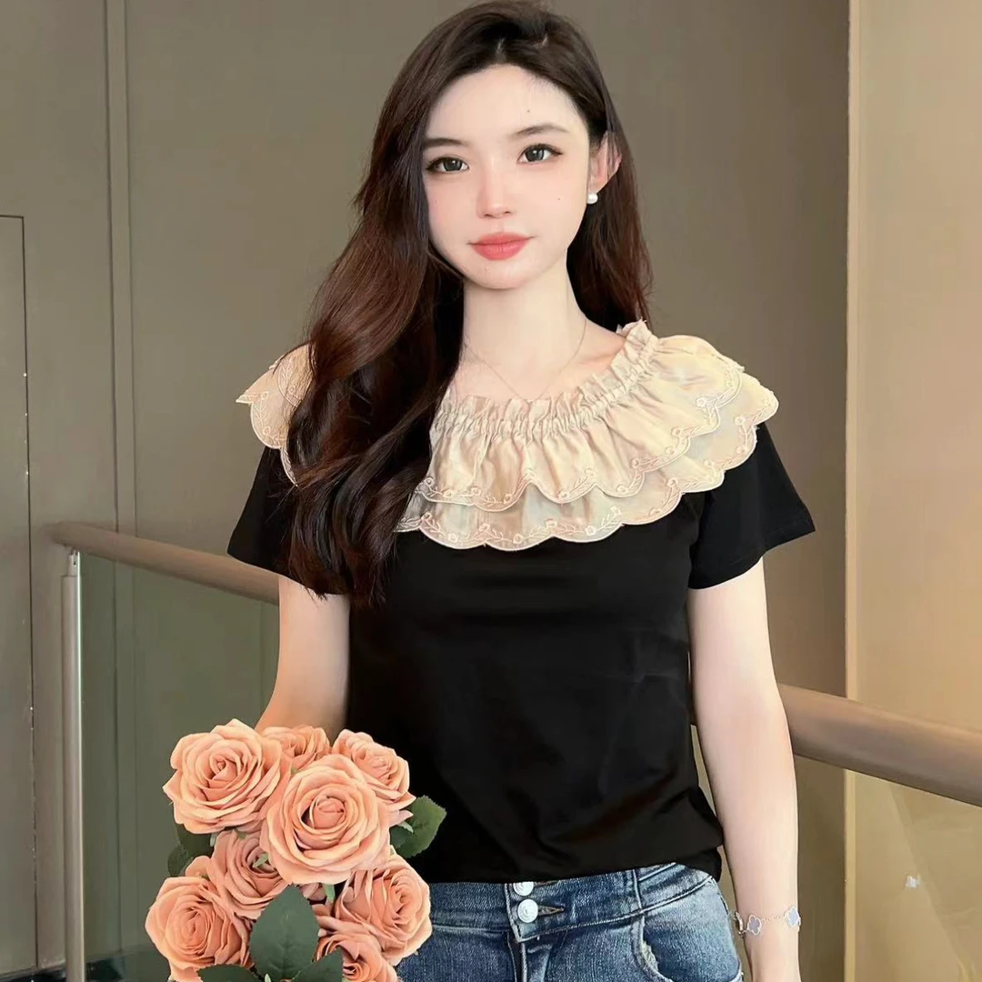 一卡女装蕾丝显瘦气质百搭夏季拼接荷叶边设计感小众法式甜美韩版