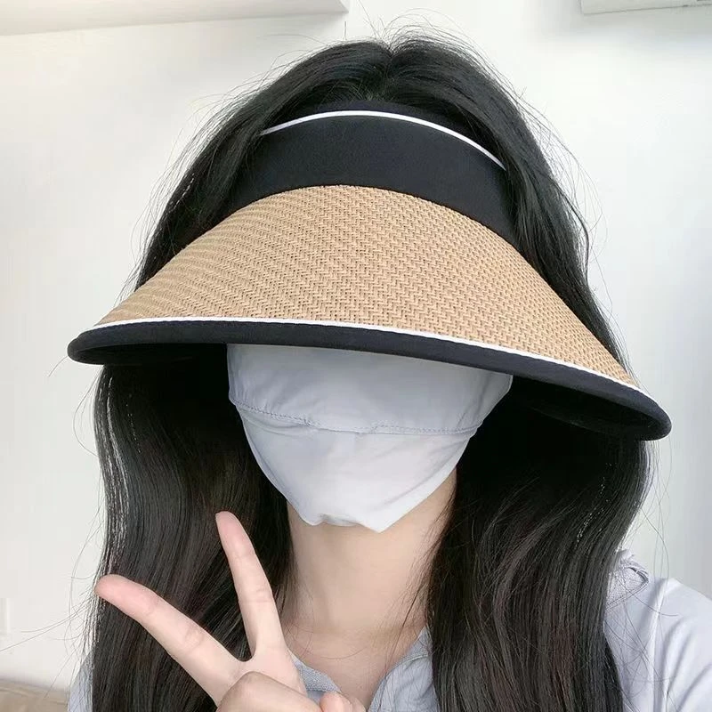 遮阳帽子女夏季可折叠遮脸大檐空顶太阳帽防晒帽户外休闲韩版百搭