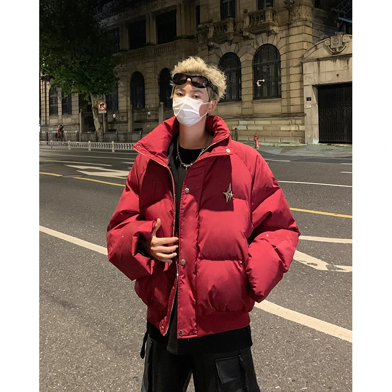 红色满天星情侣潮牌棉衣冬季新款百搭痞帅潮流加厚保暖男上衣外套