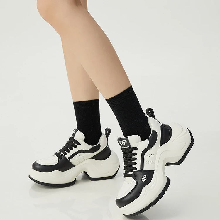 哥弟真的好女鞋新款时尚厚底真皮拼色老爹鞋休闲鞋板鞋AX12265