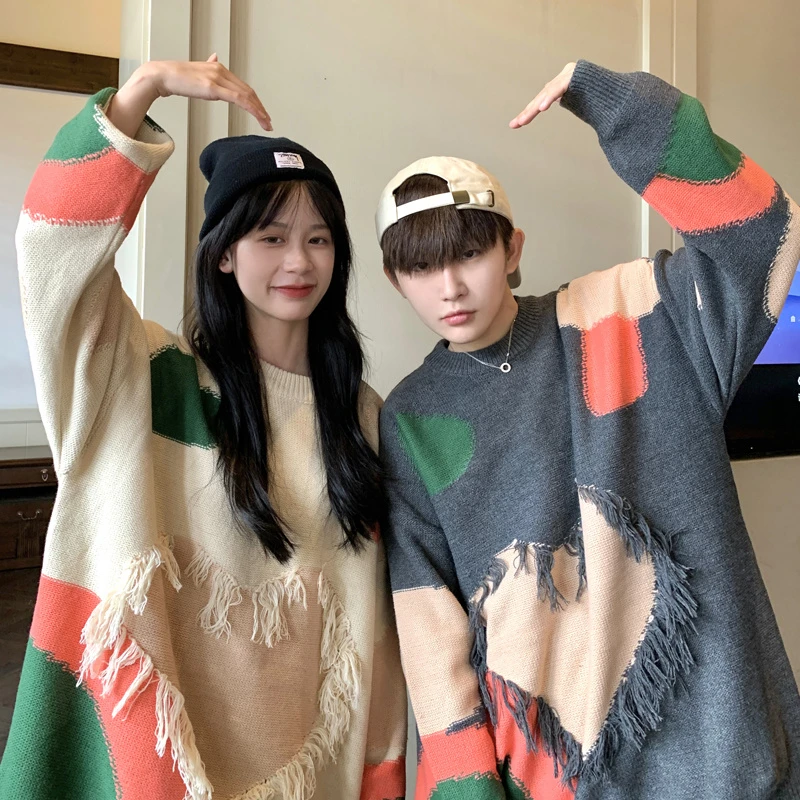 情侣毛衣秋冬款2023新款大码针织衫男外套法式慵懒风roora情侣装