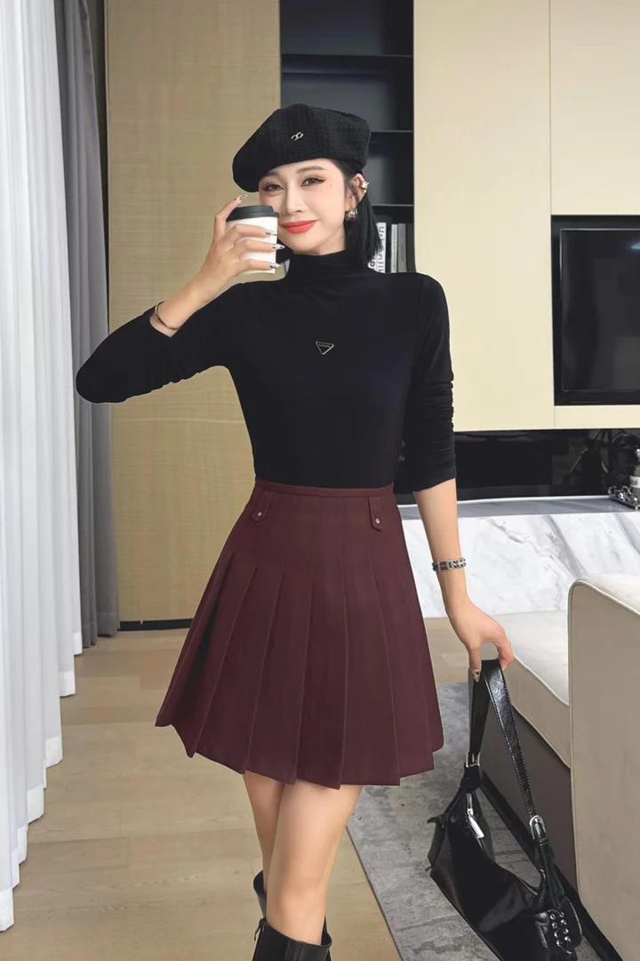冬季高腰百褶半身裙28923