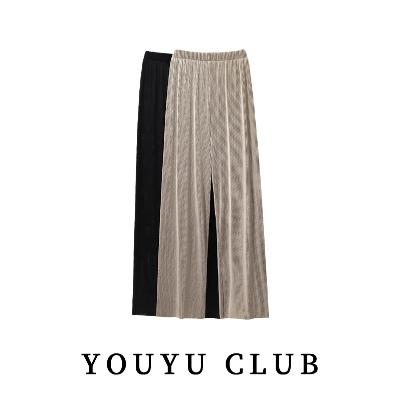 大码夏季时尚垂感宽松直筒坠感雪纺拖地裤胖妹妹mm冰丝阔腿裤女