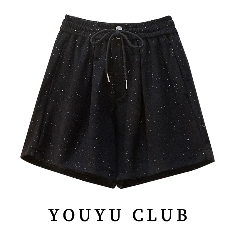 2025夏季新款时尚松紧腰弹力短裤女胖妹妹法式洋气显瘦阔腿五分裤