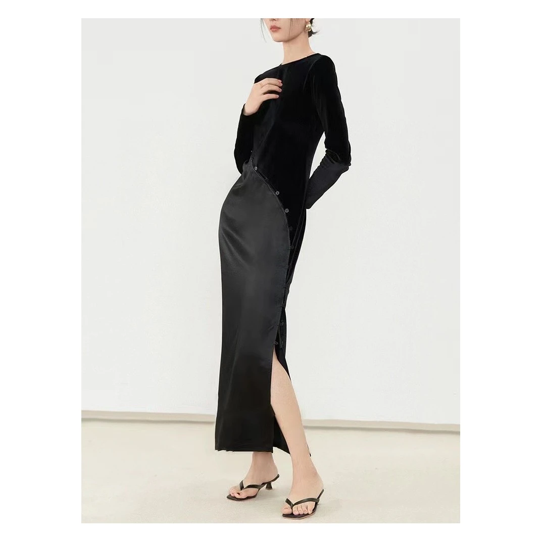 设计师法式连衣裙长裙名媛礼服显瘦气质优雅轻奢时尚复古修身秋冬