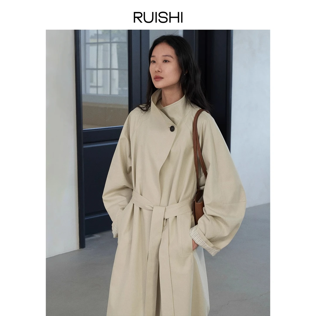 RUISHI芮时立领挺括定制一粒扣廓形长款风衣外套女秋R24C112504
