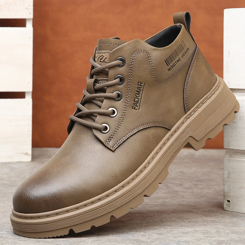 马丁靴男款2025春季新款高帮户外潮流工装靴真皮厚底加绒保暖棉靴