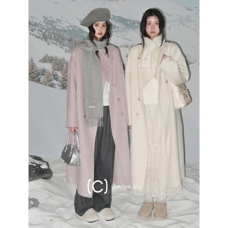 CHACHASTU绵羊毛兔毛桑蚕丝  高端立体剪裁双面手工呢大衣240210