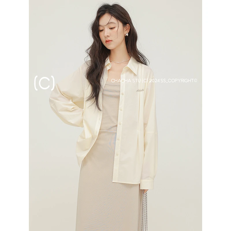 CHACHASTU【 出游季ootd】Oversize奶油银标防晒衬衫休闲百搭ZRS769