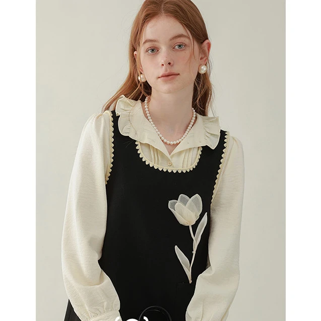 CHACHASTU「年终清仓」法式气质宫廷风荷叶边长袖衬衫秋新款 ZRS978