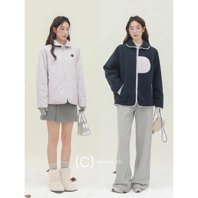 CHACHASTU【如烟雾紫】两面穿 御寒时尚经典菱格棉服外套 ZRS1263