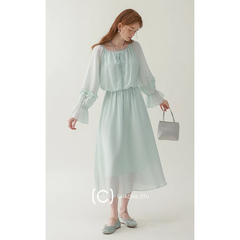 CHACHASTU【小初秋】春秋法式仙风飘逸   造型感气质连衣裙  H3762W