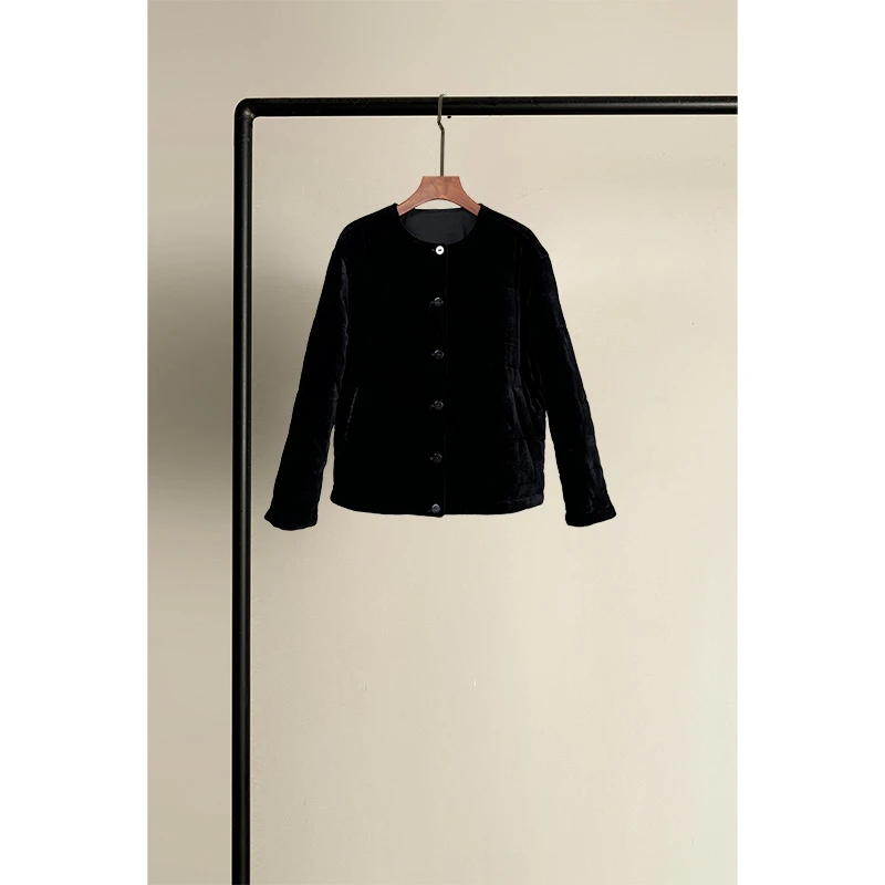 原创轻奢高级感新中式真丝绒棉服女宽松棉袄加厚两面穿棉衣