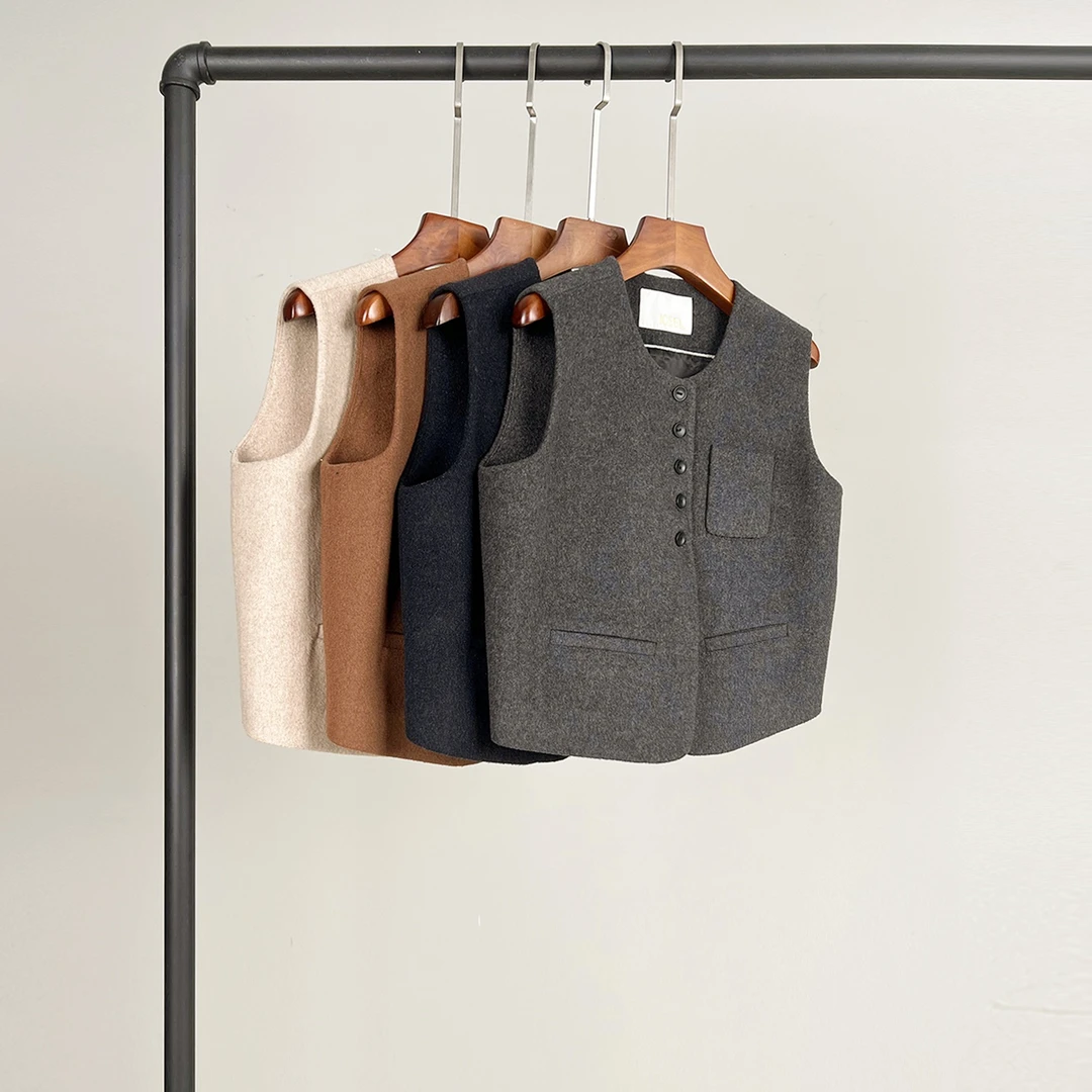 原创复古女装英伦风纯色圆领马甲秋冬款新款时尚雅丹气质马夹外套