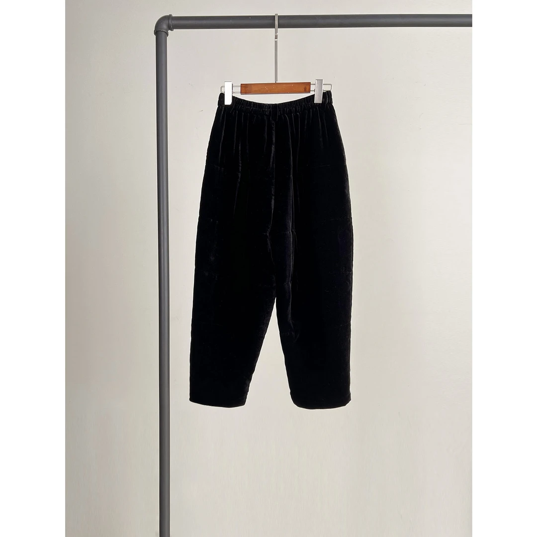 ICEEL女装轻奢黑色丝绒糯米毛呢棉裤女冬季新款加厚休闲裤奶奶裤