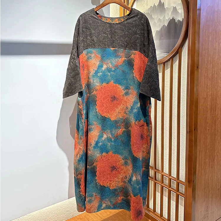 唐一真丝【100%桑蚕丝】香云纱时尚重锻秋季双面穿圆领袍子连衣裙女