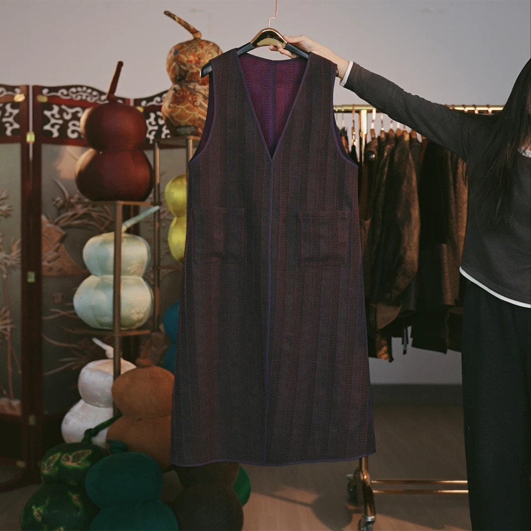 唐一真丝【100%桑蚕丝】香云纱背心裙重锻80姆米加厚紫色柞蚕丝裙子