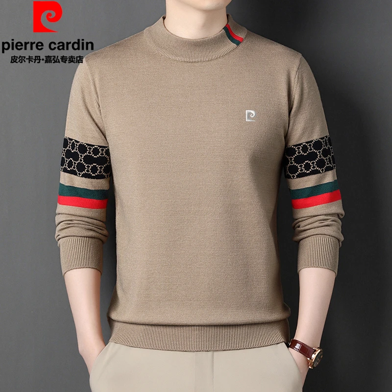 皮尔卡丹正品冬季加绒加厚男士针织衫毛衣轻奢高档男装保暖打底衫
